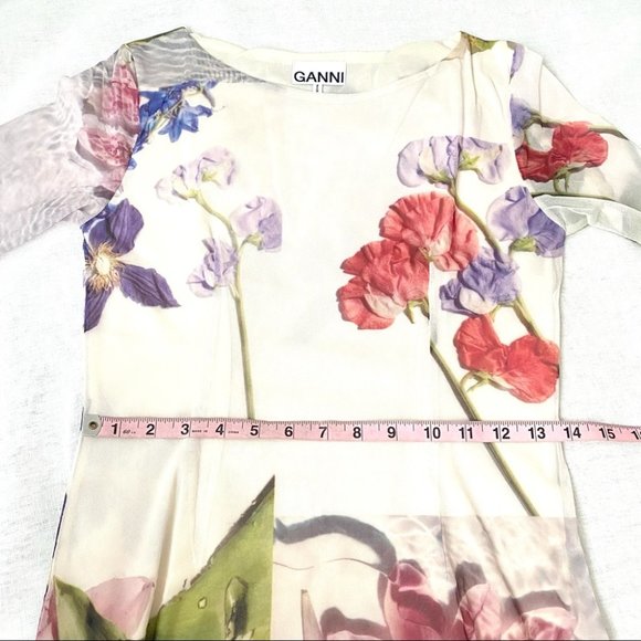 GANNI Printed Bold Floral Mesh Maxi Dress - Picture 11 of 14